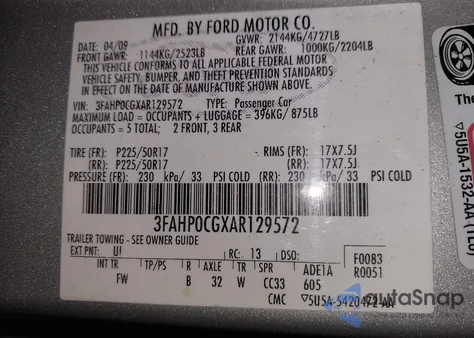 2010 Ford Fusion Sel from USA, damaged, VIN 3FAHP0CGXAR129572